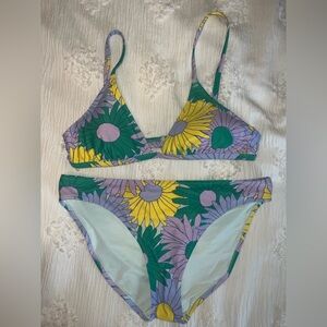 Aerie Floral triangle Bikini Set with Green and Yellow Accents